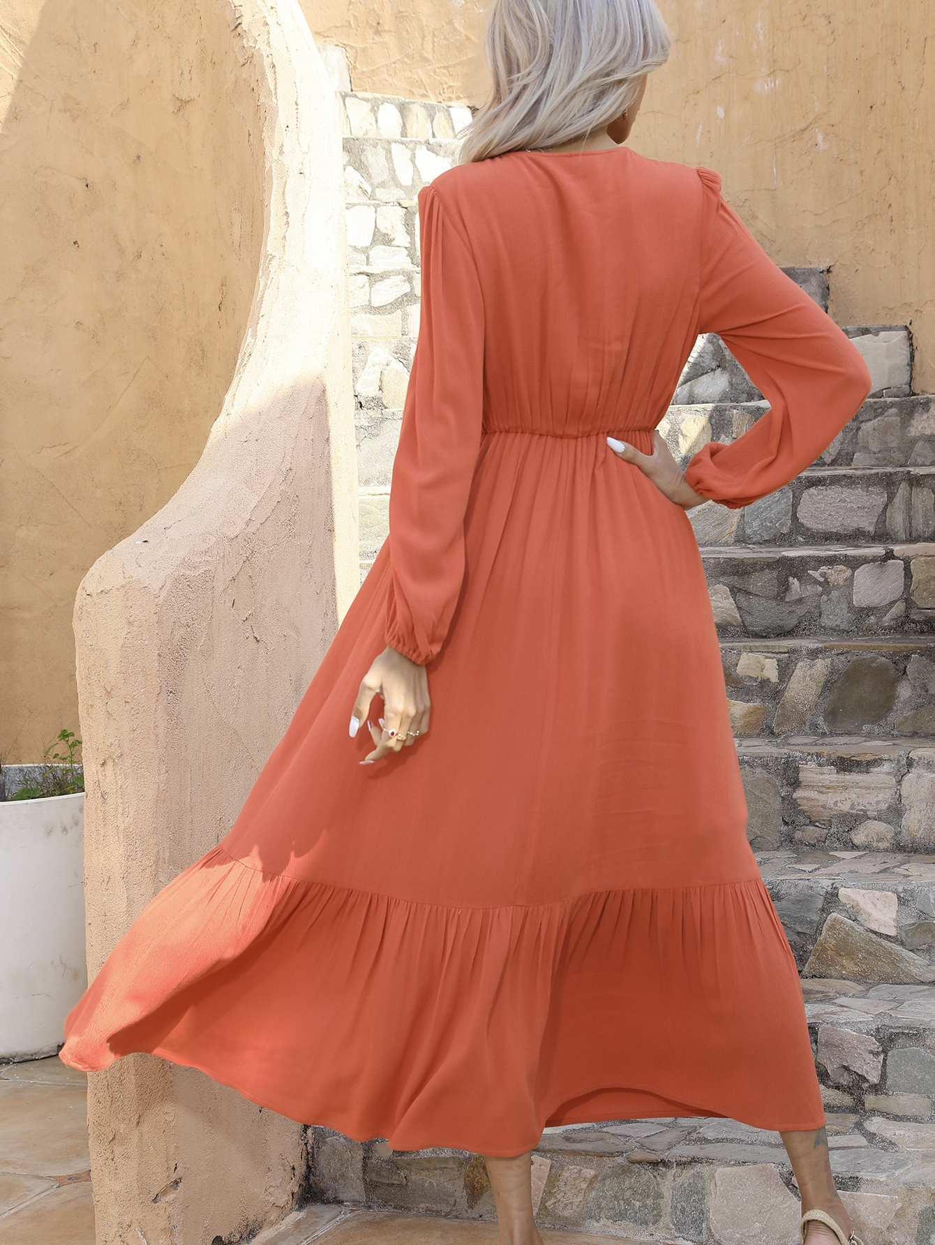 Bohemian Long Sleeve Midi Dress for Women – Embroidered Tassel Fall Dress D-34221