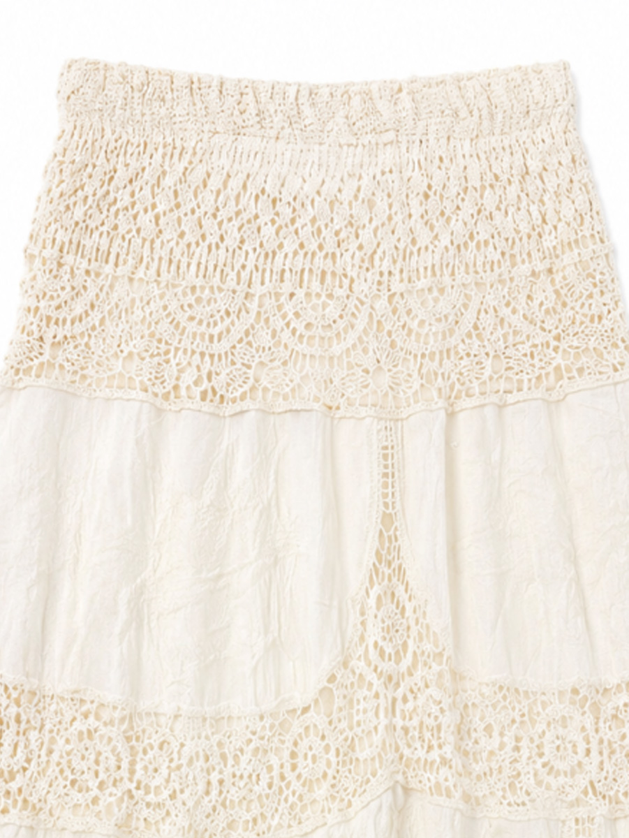 Women's White High-Waist Floral Lace Maxi Skirt 5095