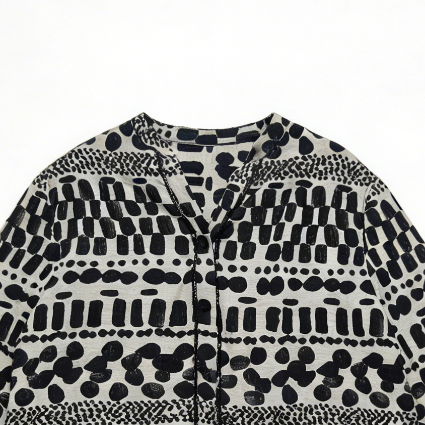 Wholesale Casual V-Neck Geometric Print Oversized Long Sleeve Women's Top A-41739