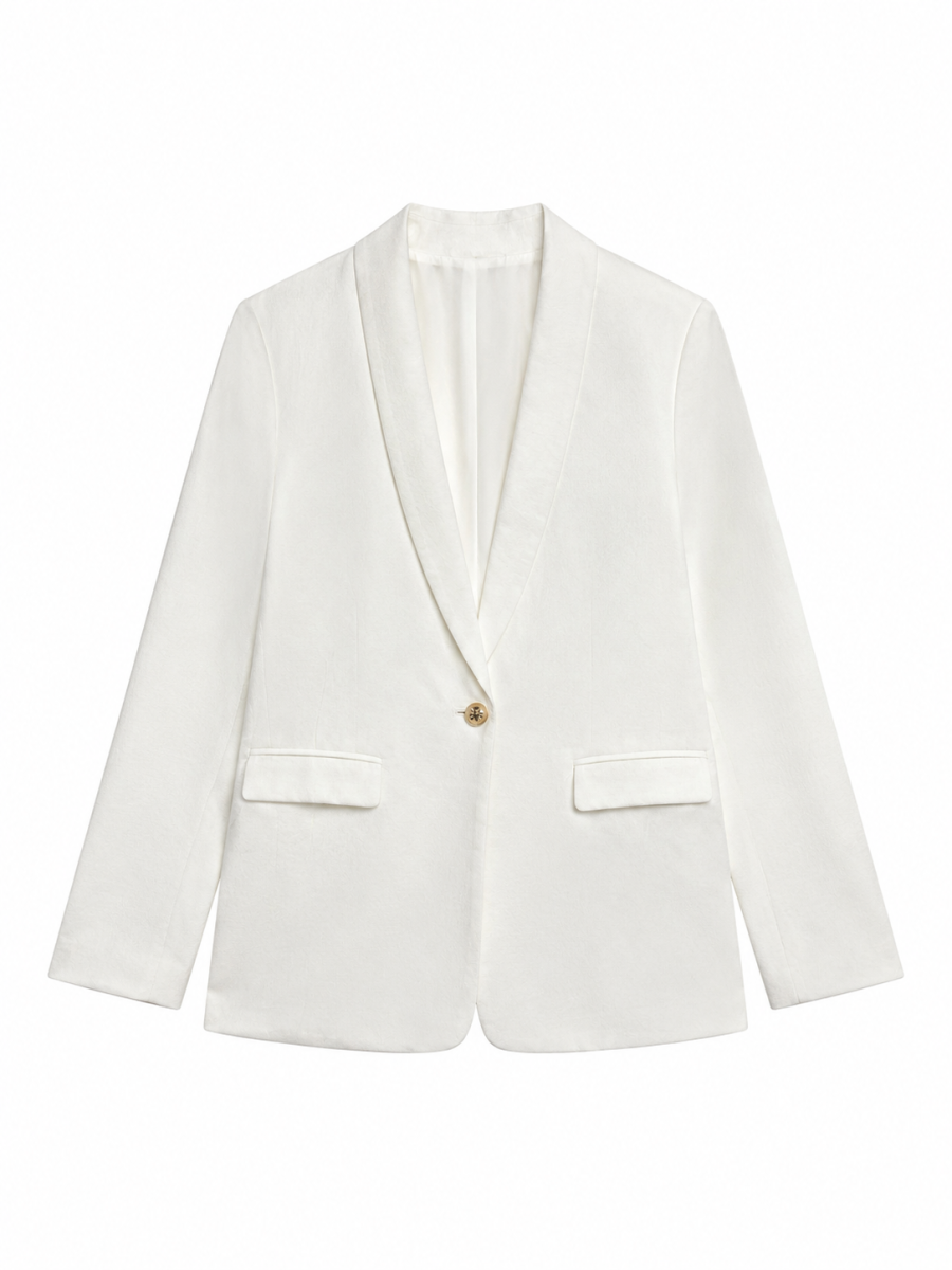 Elegant Solid White Linen Blazer C-38668