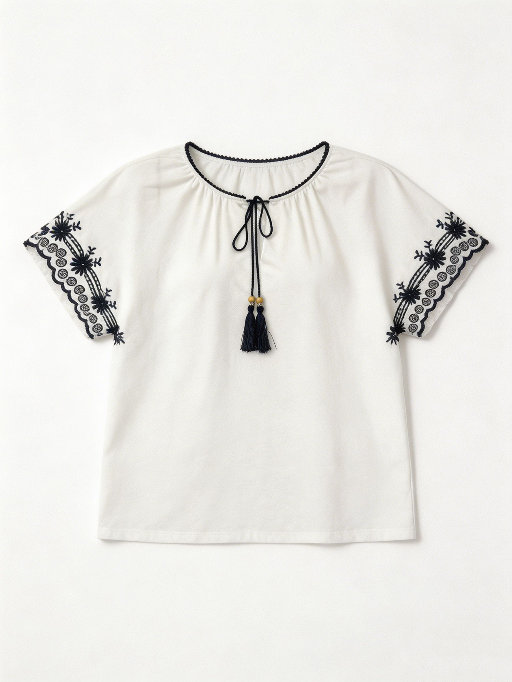 Women’s Boho Embroidered Tassel Tie Top M-42980