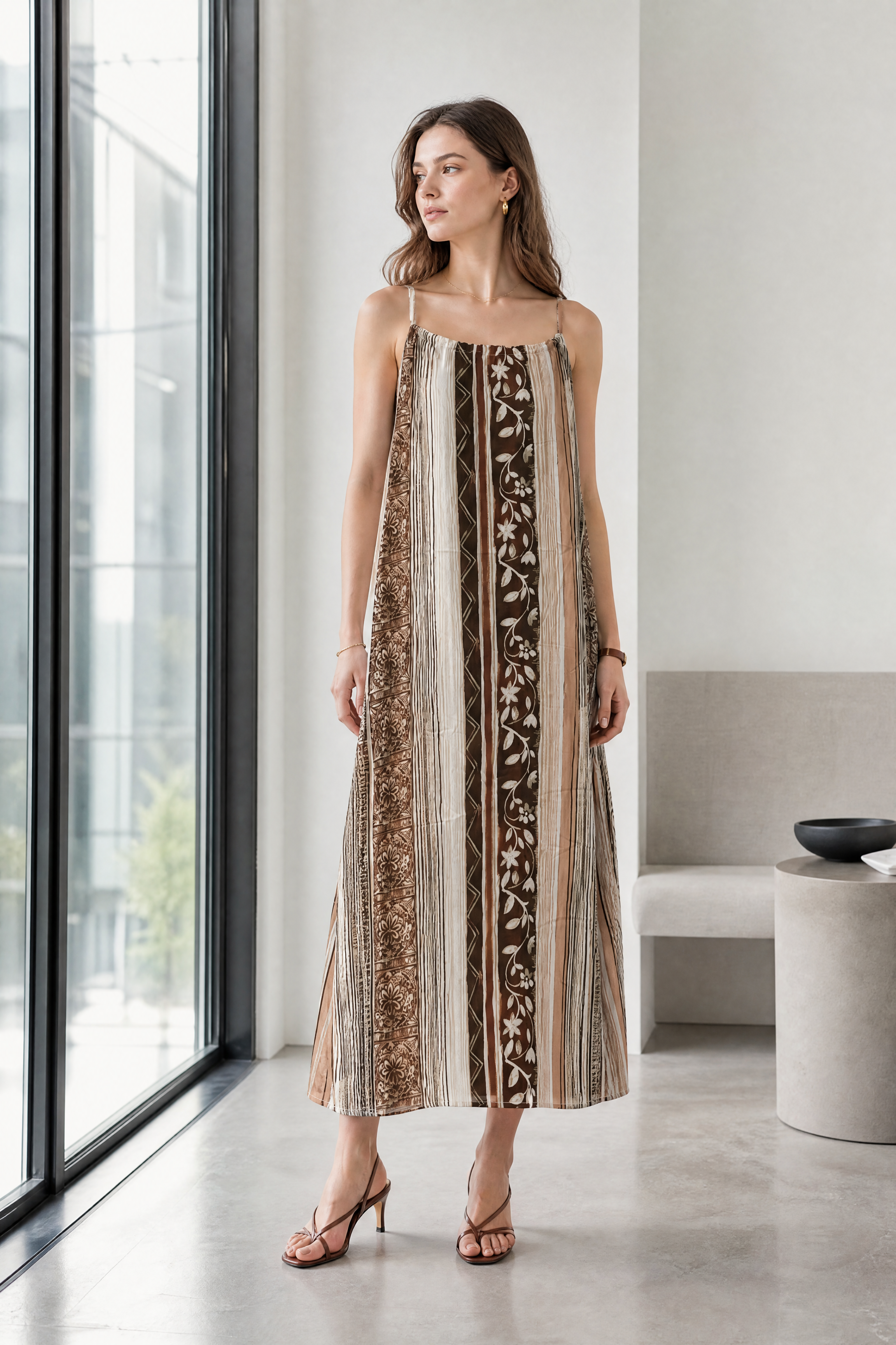 Women’s Striped Sleeveless Maxi Dress with Relaxed Fit 28069