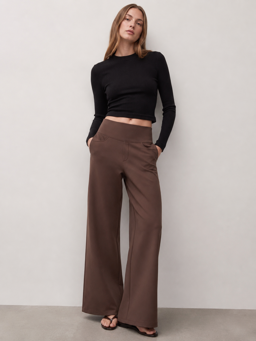 Elegant Brown High Waist Wide Leg Pants - Premium Everyday Bottoms XW-26911