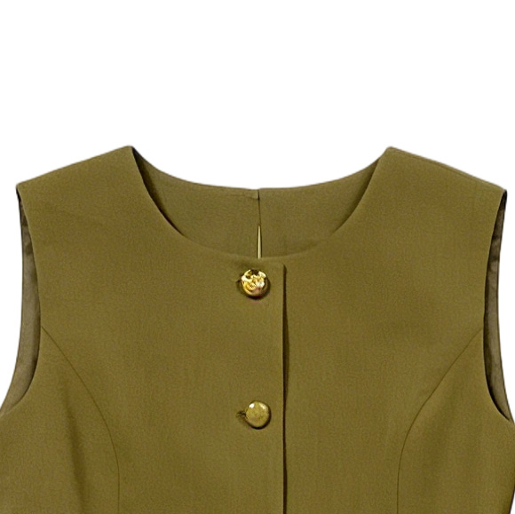 Olive Green Vest & Wide Leg Pants Set - Tailored Waistcoat & High Waist Trousers C-41335，C-41336