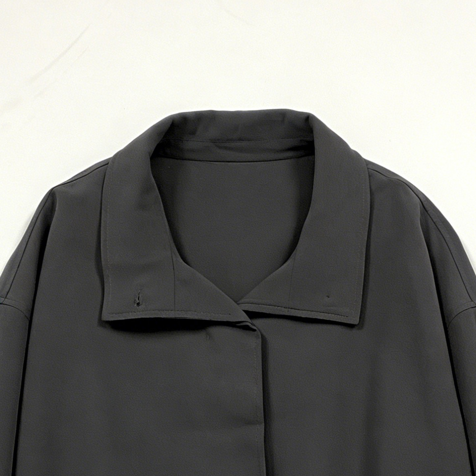 Chic Charcoal Cropped Jacket - Oversized Lapel Casual Outerwear  27551