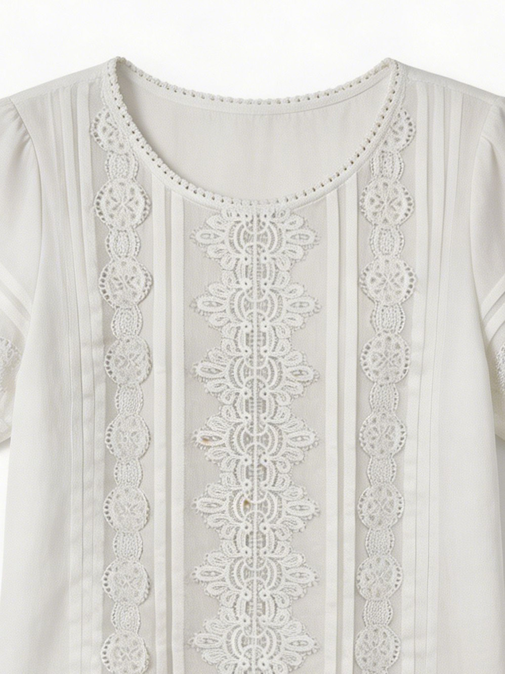Wholesale Vintage Pin-tuck Lace Blouse Broderie Anglaise Summer Shirt Top W-26558