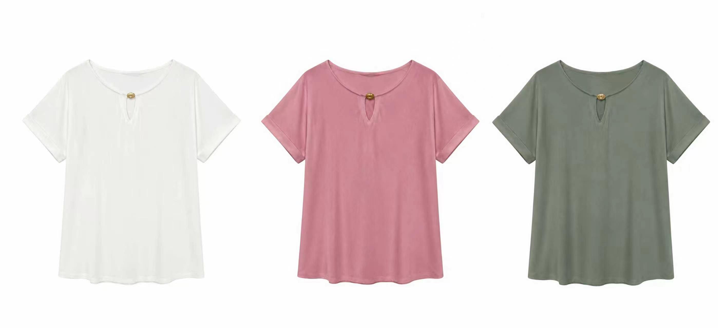 Minimalist V-Neck Keyhole Blouse Metal Ring Detail Relaxed White Top AN-121015
