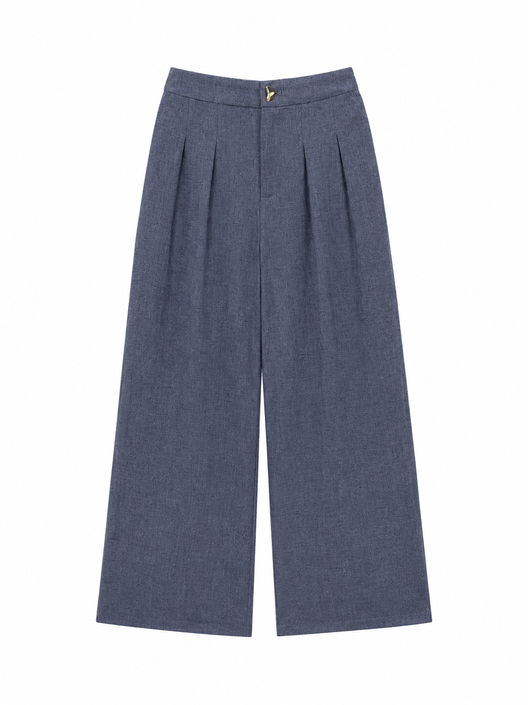 Elegant Blue Pleated Wide Leg Pants - Office Casual Trousers S-2544