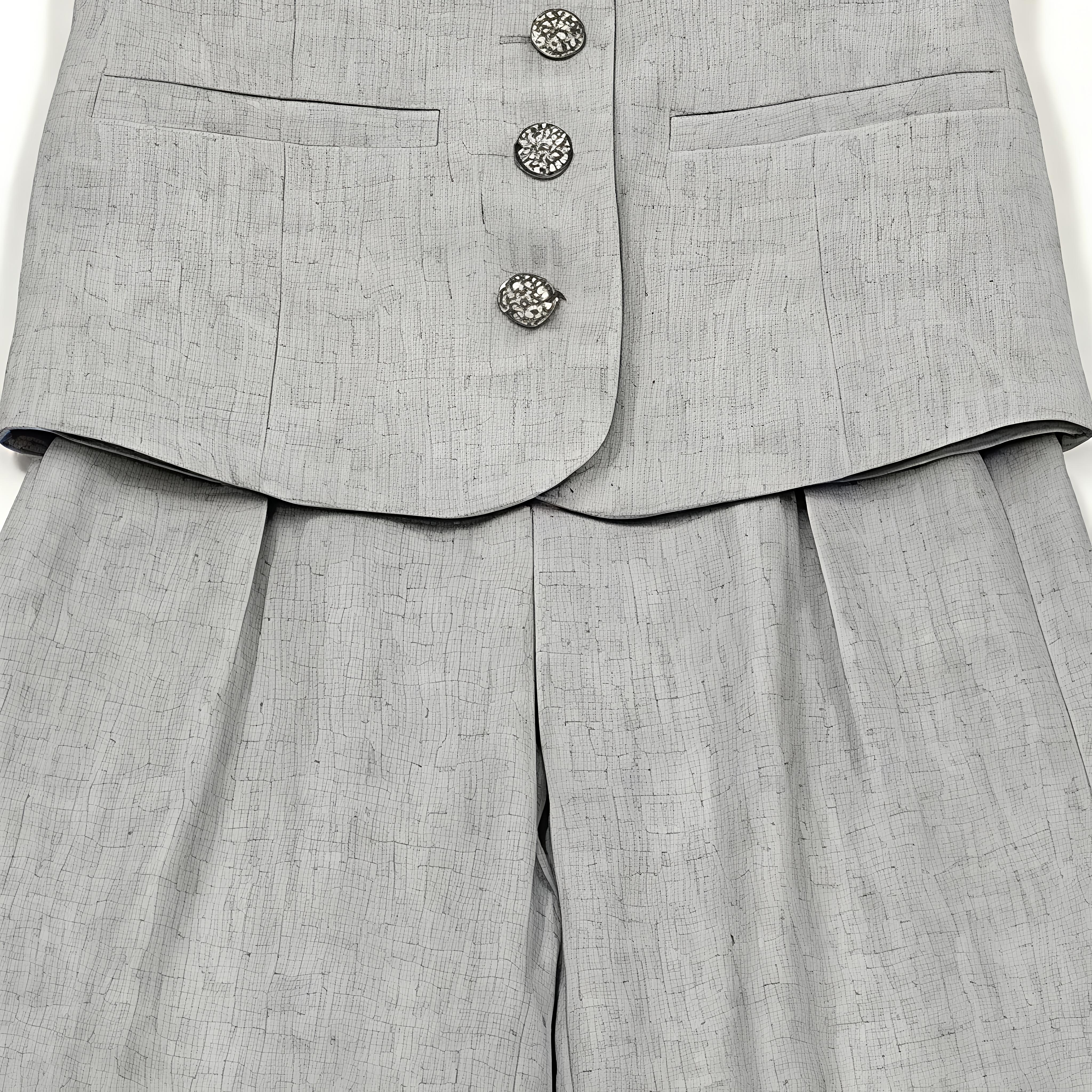 Light Grey Linen Blend Sleeveless Vest Wide Leg Pants Set - Office Two Piece Outfit C-41318+C-41319