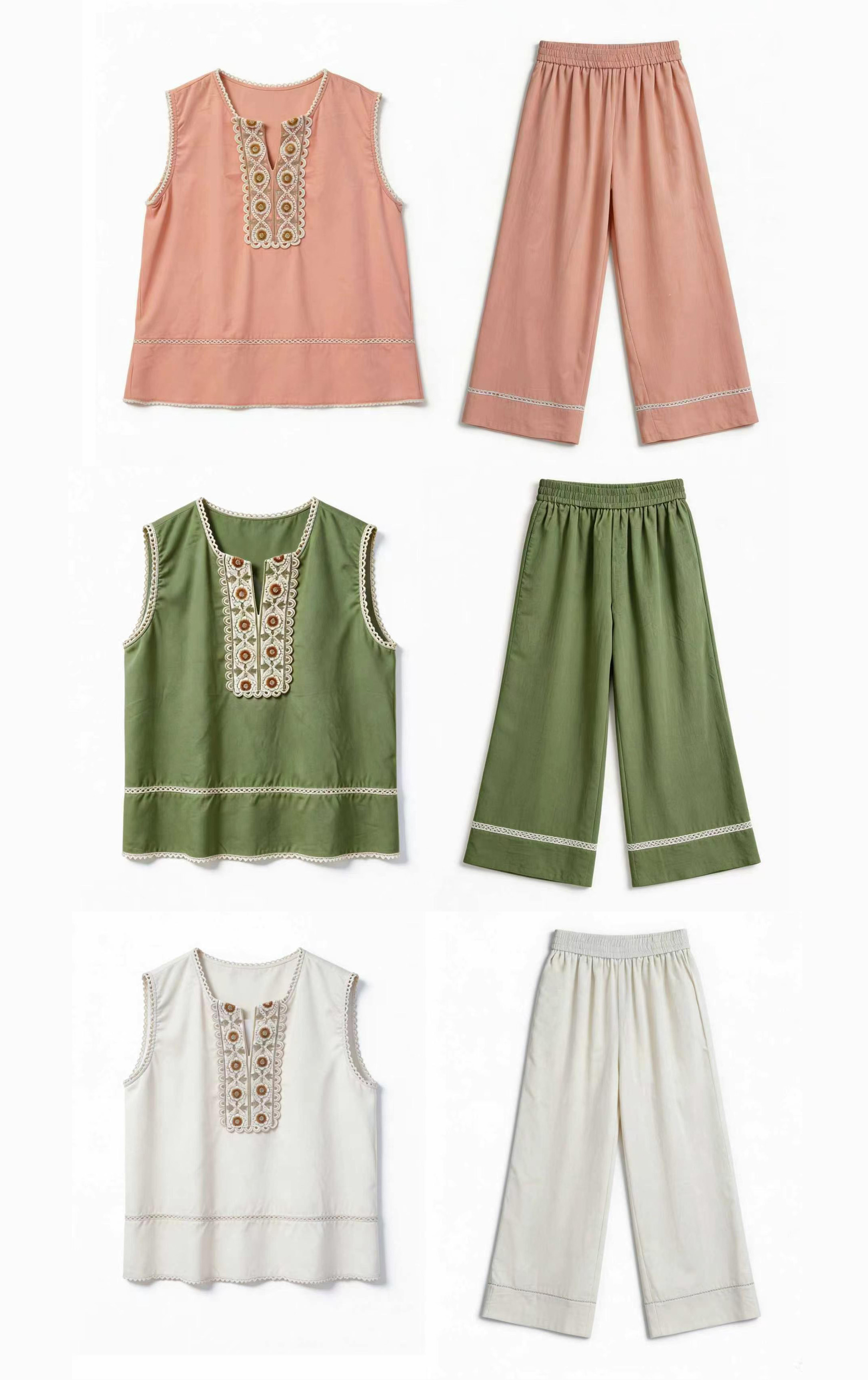Linen-Blend Embroidered Two-Piece Set AN-750014