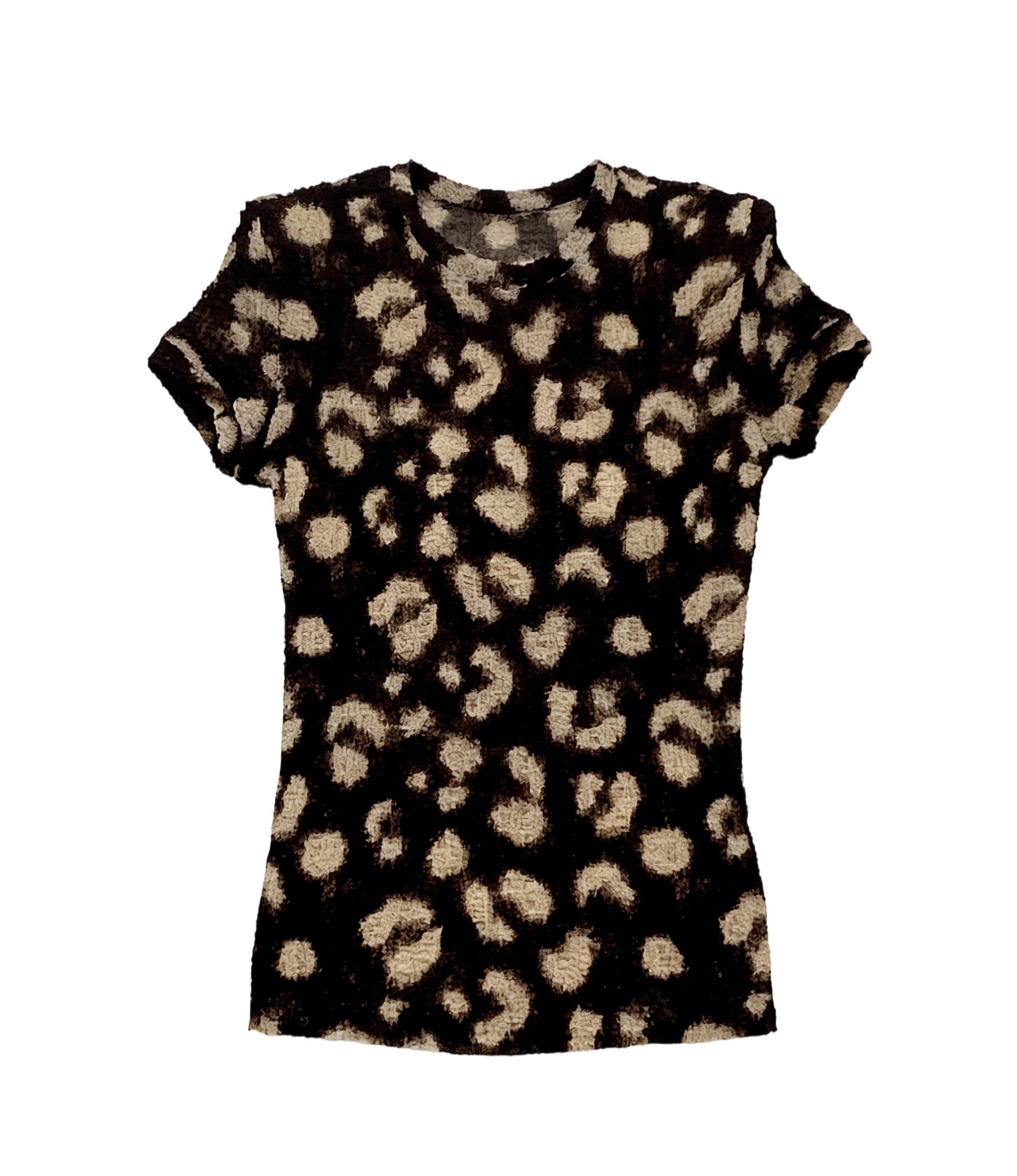 Leopard Print Fitted Top – Soft Stretch Crew Neck Short Sleeve Trendy Women’s T-Shirt AN-121003