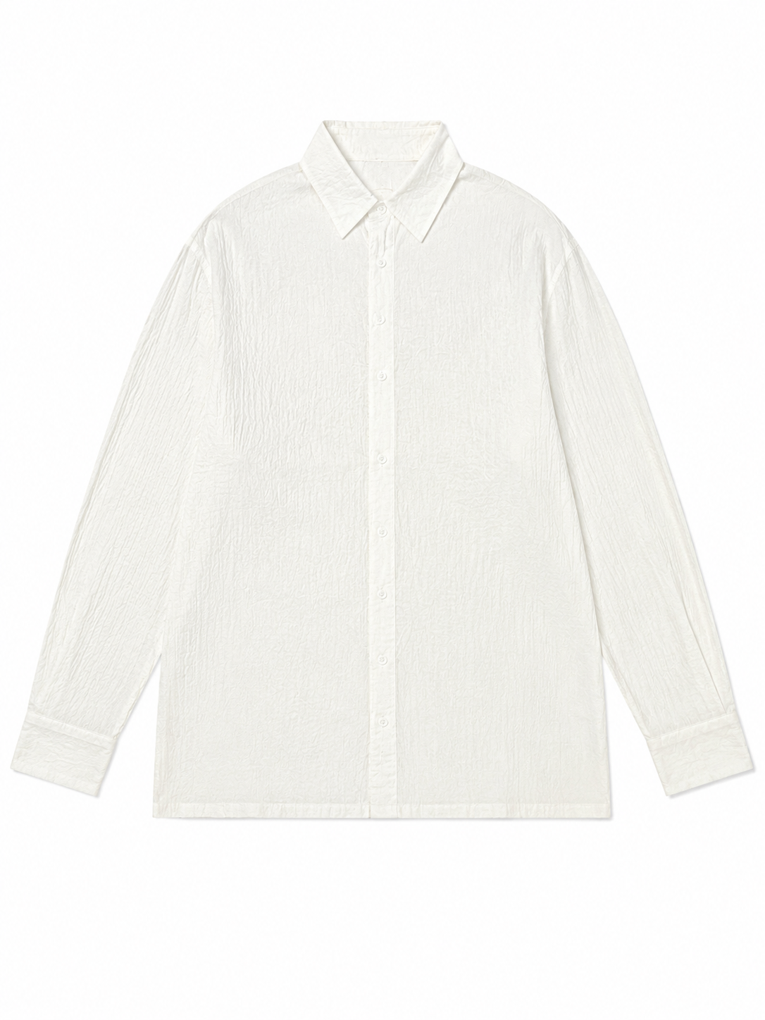 Women Crinkled‑Texture White Button‑Down Shirt C-42619