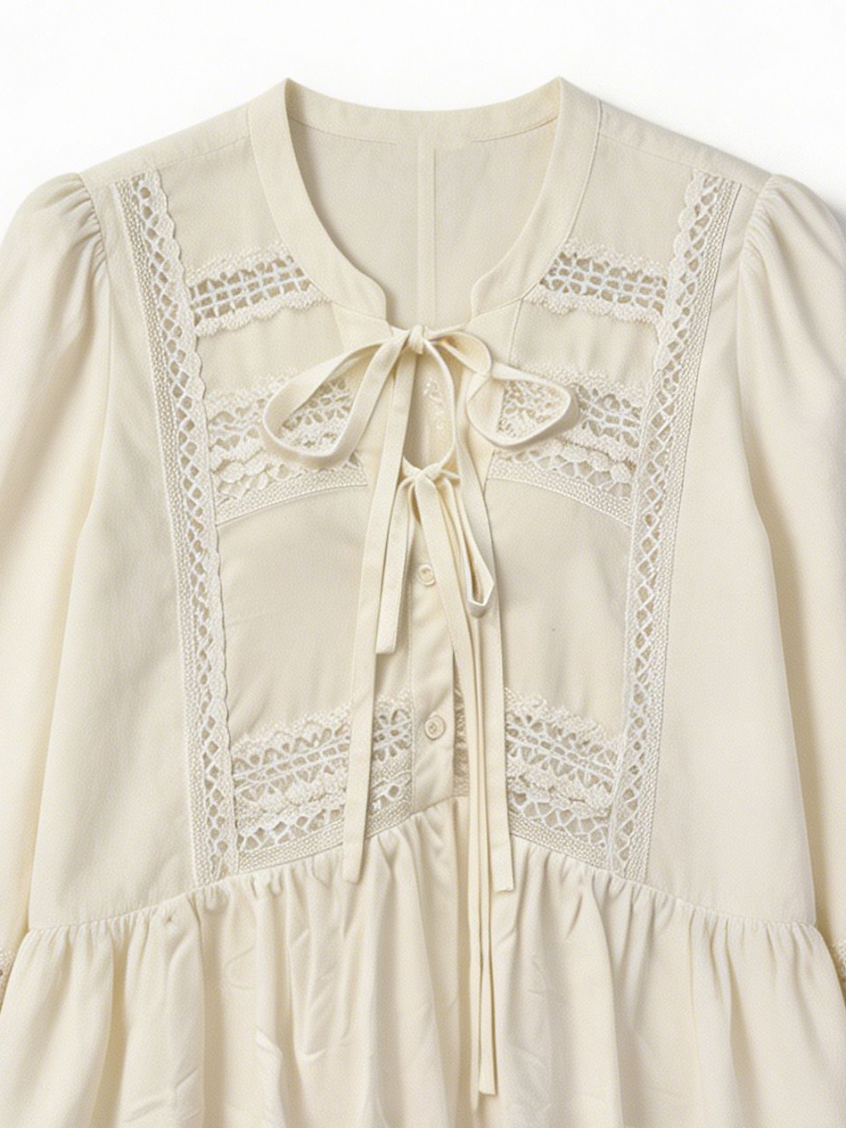 Women’s Boho Lace Trim Tie-Front Peplum Blouse C-39969