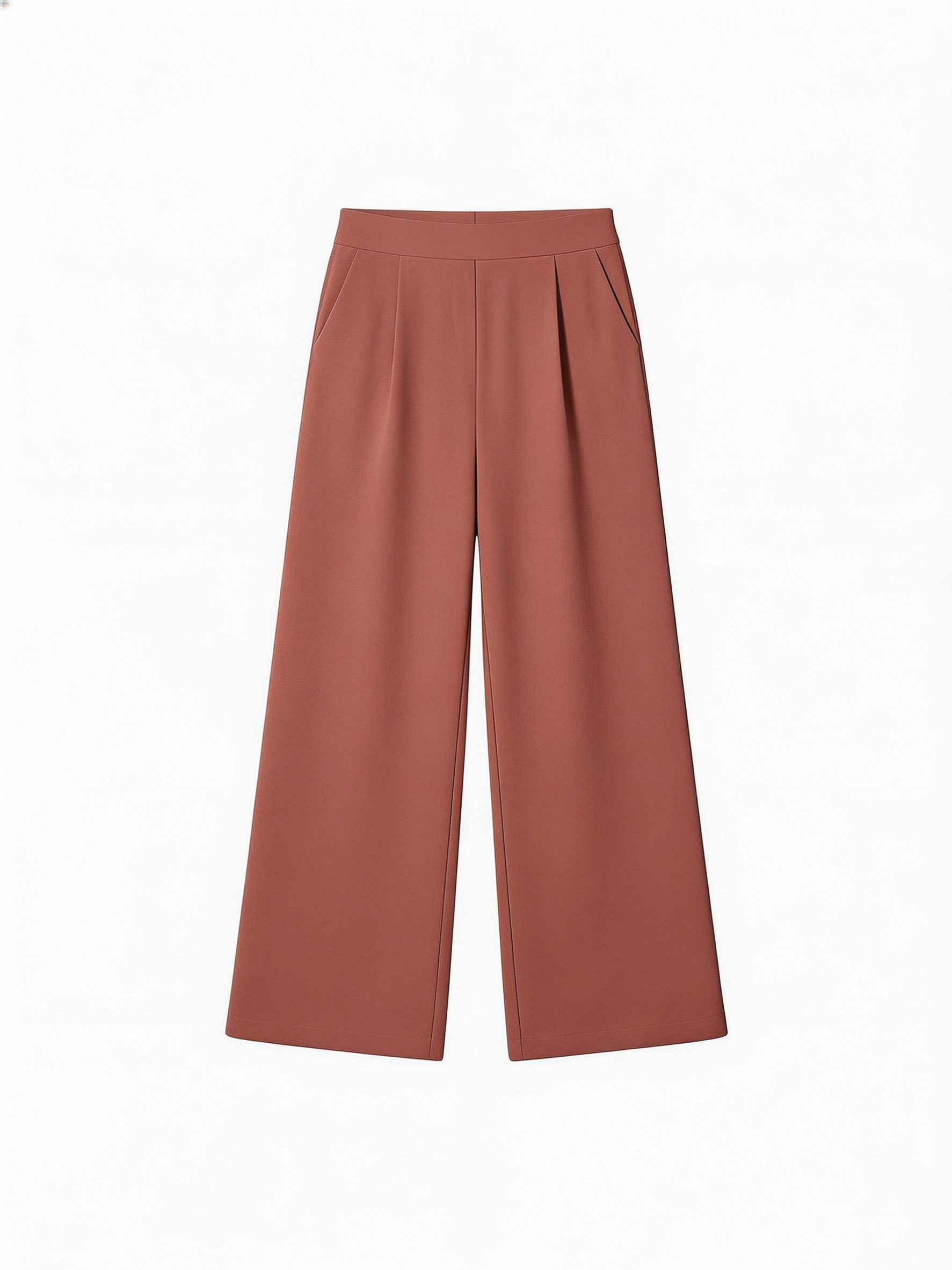 Elegant Terracotta Pleated Wide Leg Pants - Premium Everyday Bottoms XW-26909