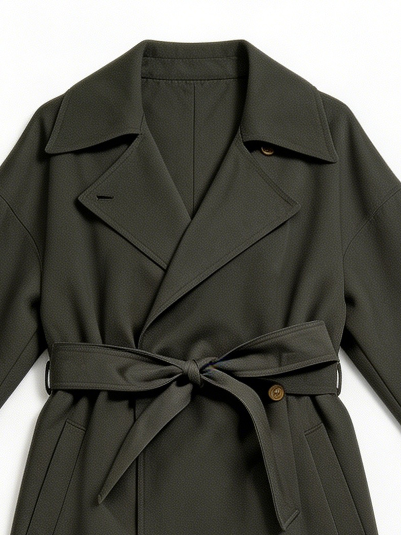 Women's Olive Green Belted Waist Trench Coat - Mid-Length Office Outerwear  57772-1
