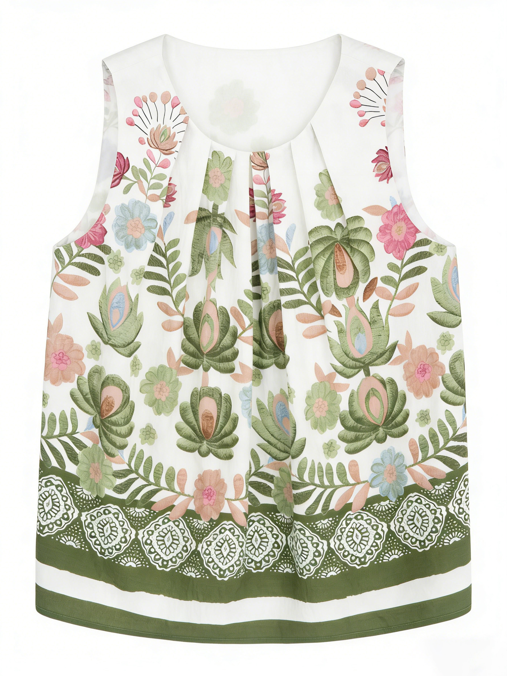 Boho Chic Floral Print Co-ord Set Sleeveless Top and Flowy Drawstring Trousers A-42535+A-42534