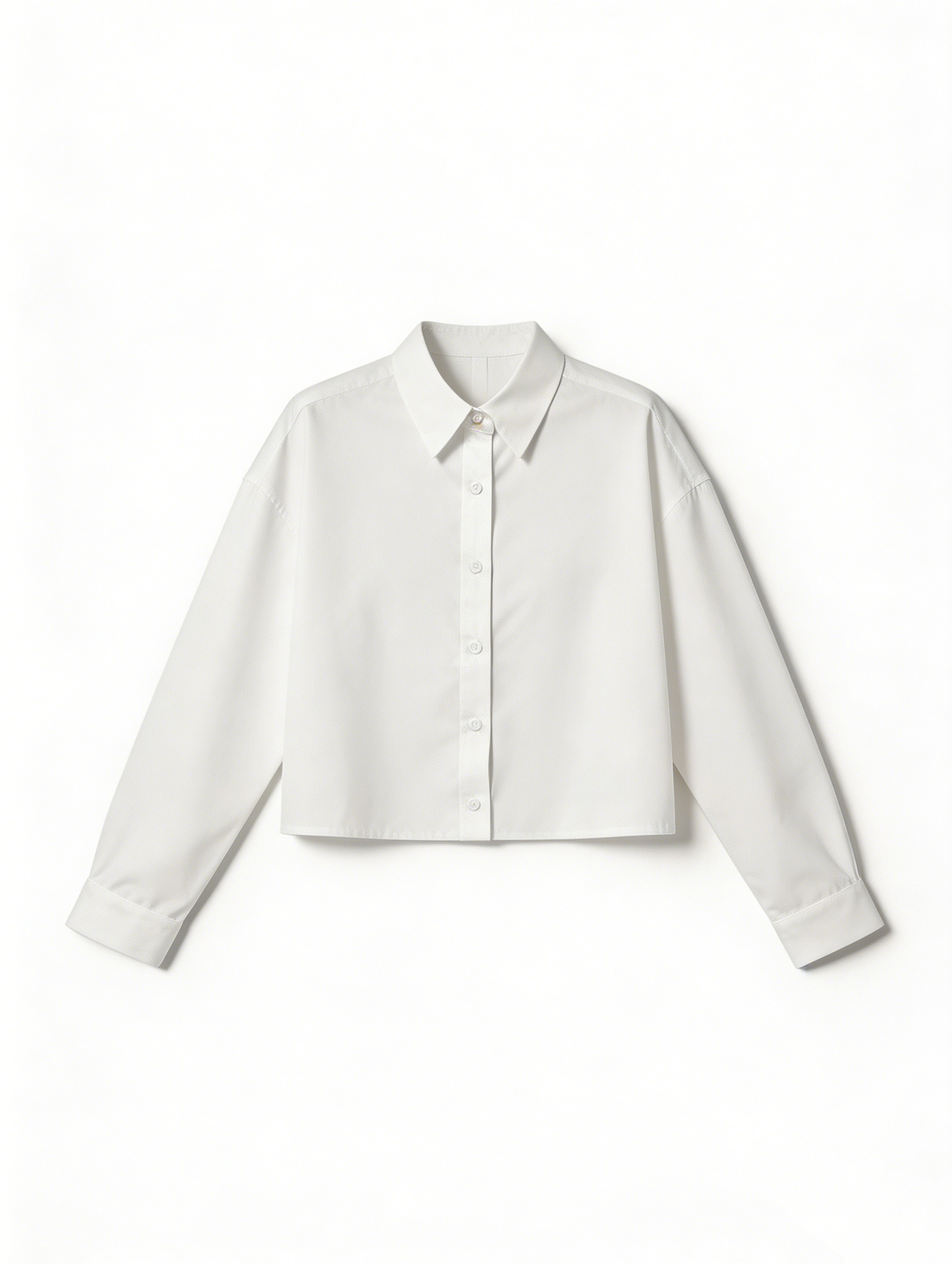 Chic White Cropped Blouse - Relaxed Fit Long Sleeve Shirt  S-2520