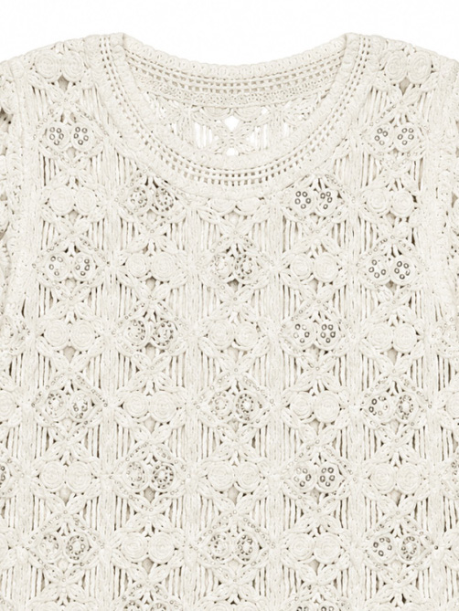 Women's Geometric Openwork Short-Sleeve Crochet Top C17