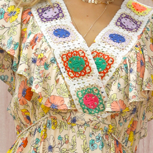 Boho Floral Embroidered Border Print Flowy Maxi Dress W-32972