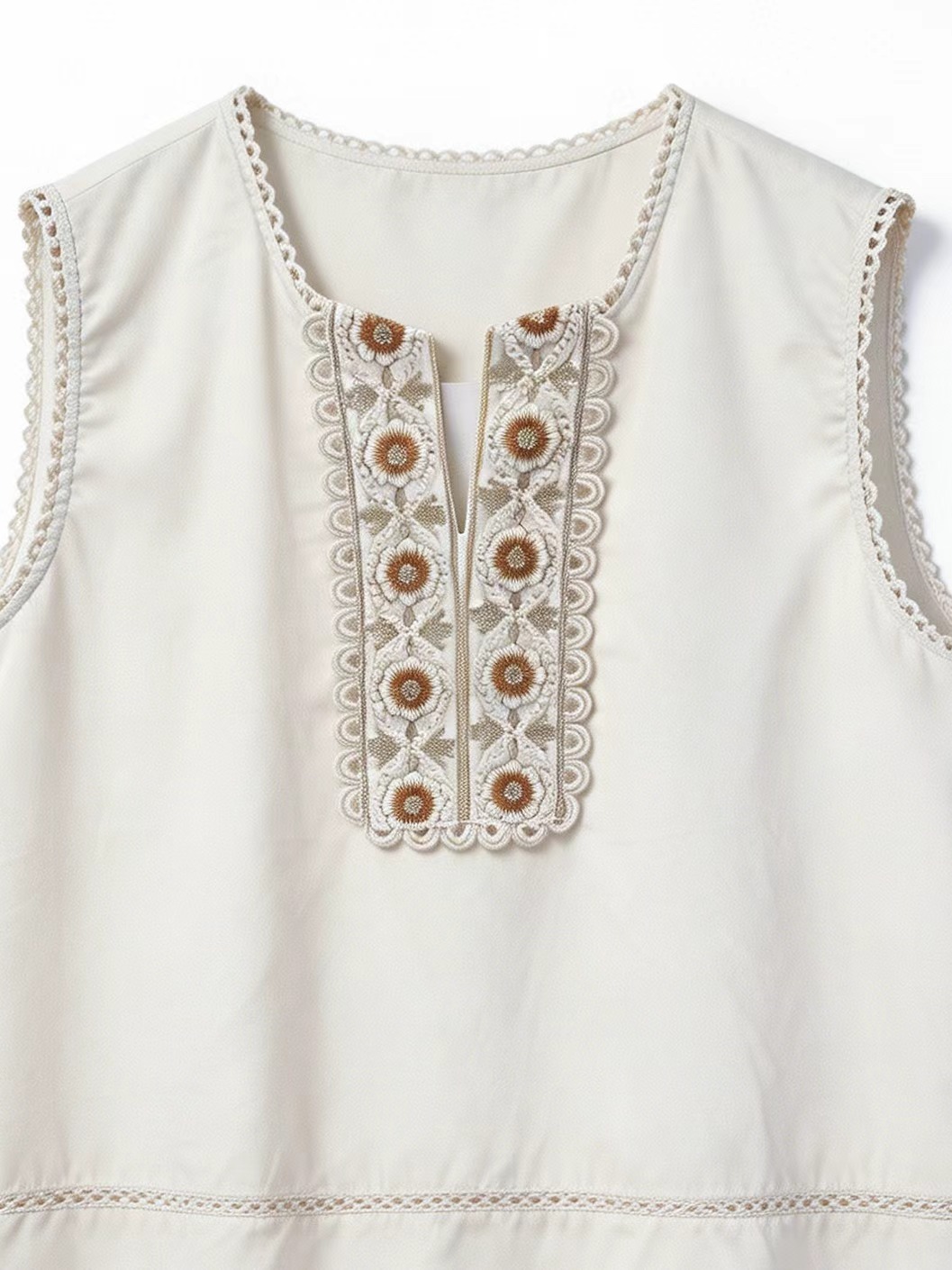 Linen-Blend Embroidered Two-Piece Set AN-750014