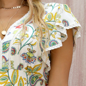 Women’s Vibrant Floral V-Neck Flutter Sleeve Side Slit Dress W-32848