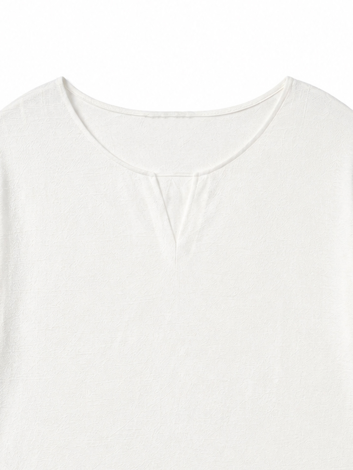 Elegant Everyday Loose Short‑Sleeve Top, Women Notch V‑Neck Pleated Front Textured Lightweight Summer Blouse A-42266H