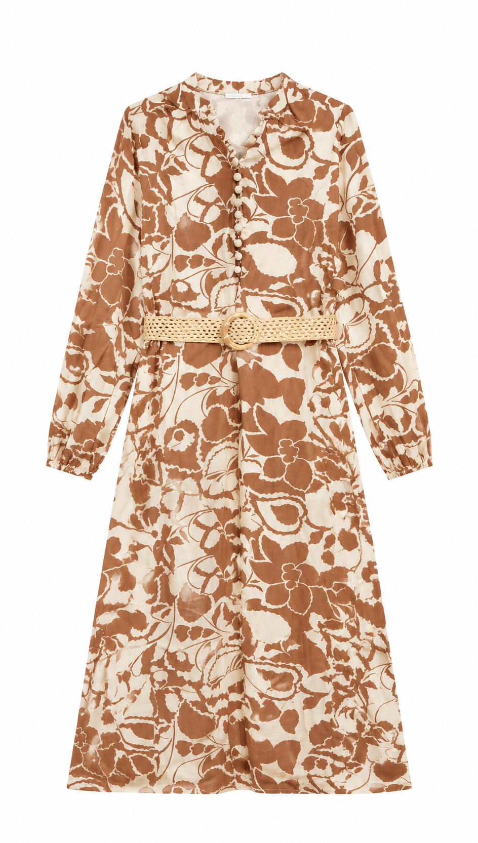 Elegant  Floral Print Midi Dress - Puff Sleeve Belted Dress AN-710026