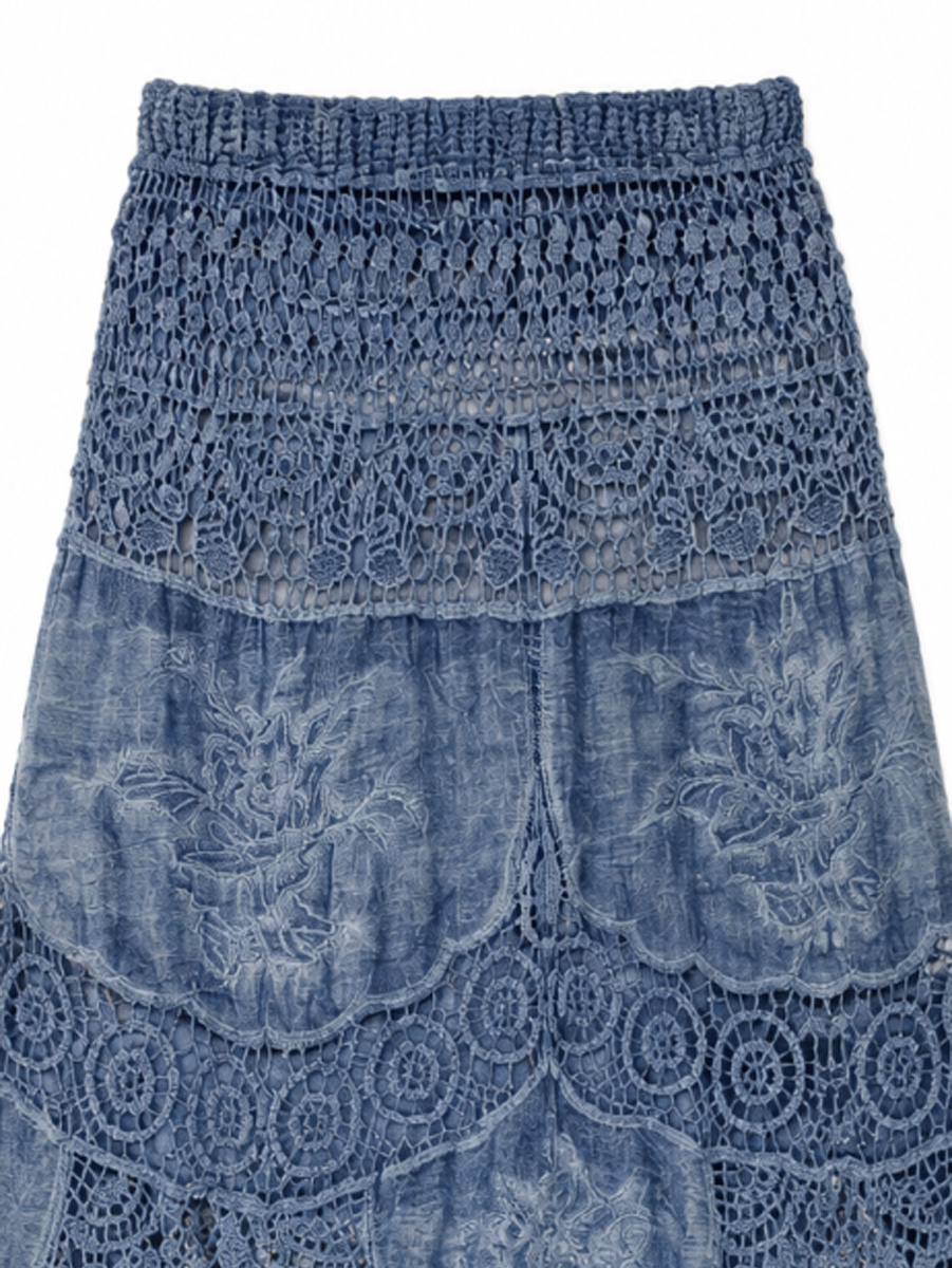 Women's White High-Waist Floral Lace Maxi Skirt 5095