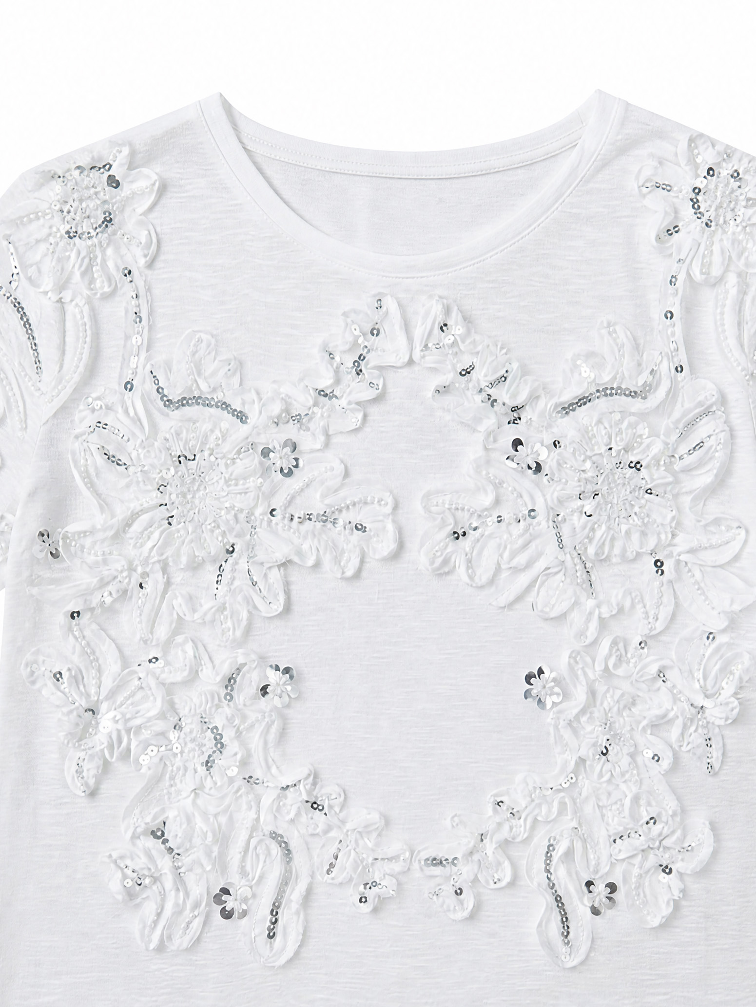 Chic Heavy‑Work 3D Floral Beaded Top M-42239