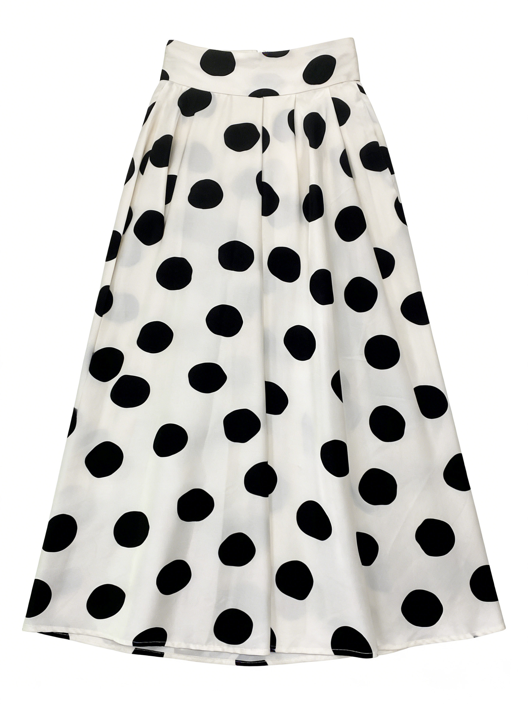 Black White Polka Dot High Waist Midi Skirt - Retro A-Line Skirt W-32842