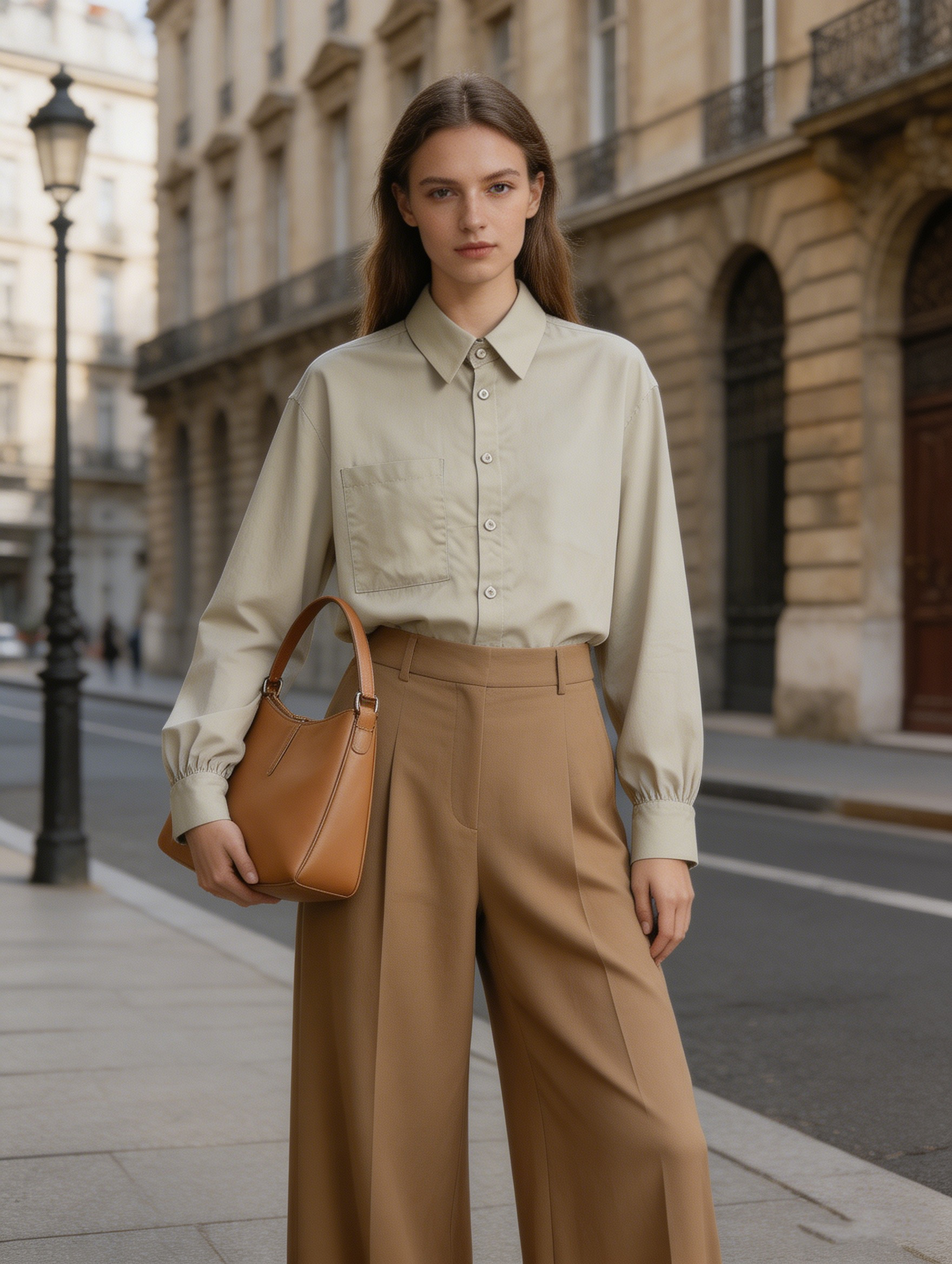 Elegant Fog Grey Relaxed Fit Shirt - Minimalist Workwear Blouse D-42485