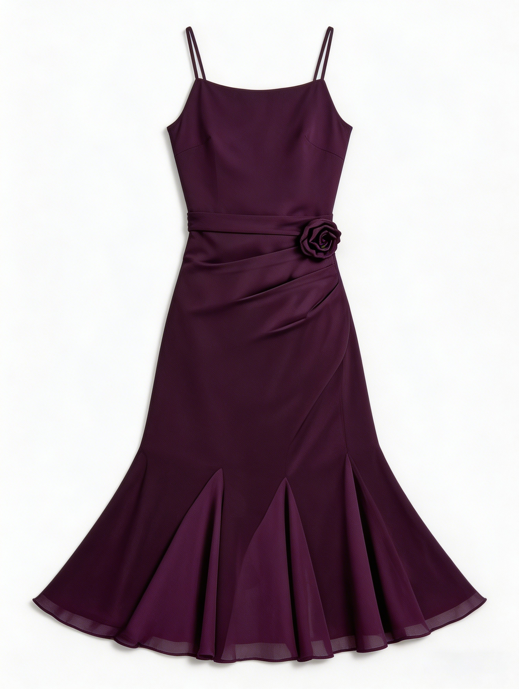 Wholesale Dark Purple Ruched Waist Maxi Dress Women 3D Flower Embellished Evening Gown L-38441