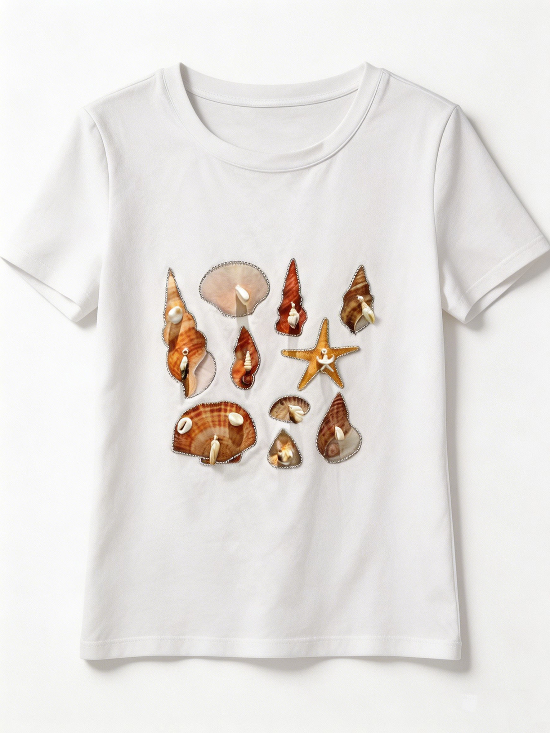 Women’s Summer Seashell Embellished Beach Graphic T‑Shirt M-42129-8