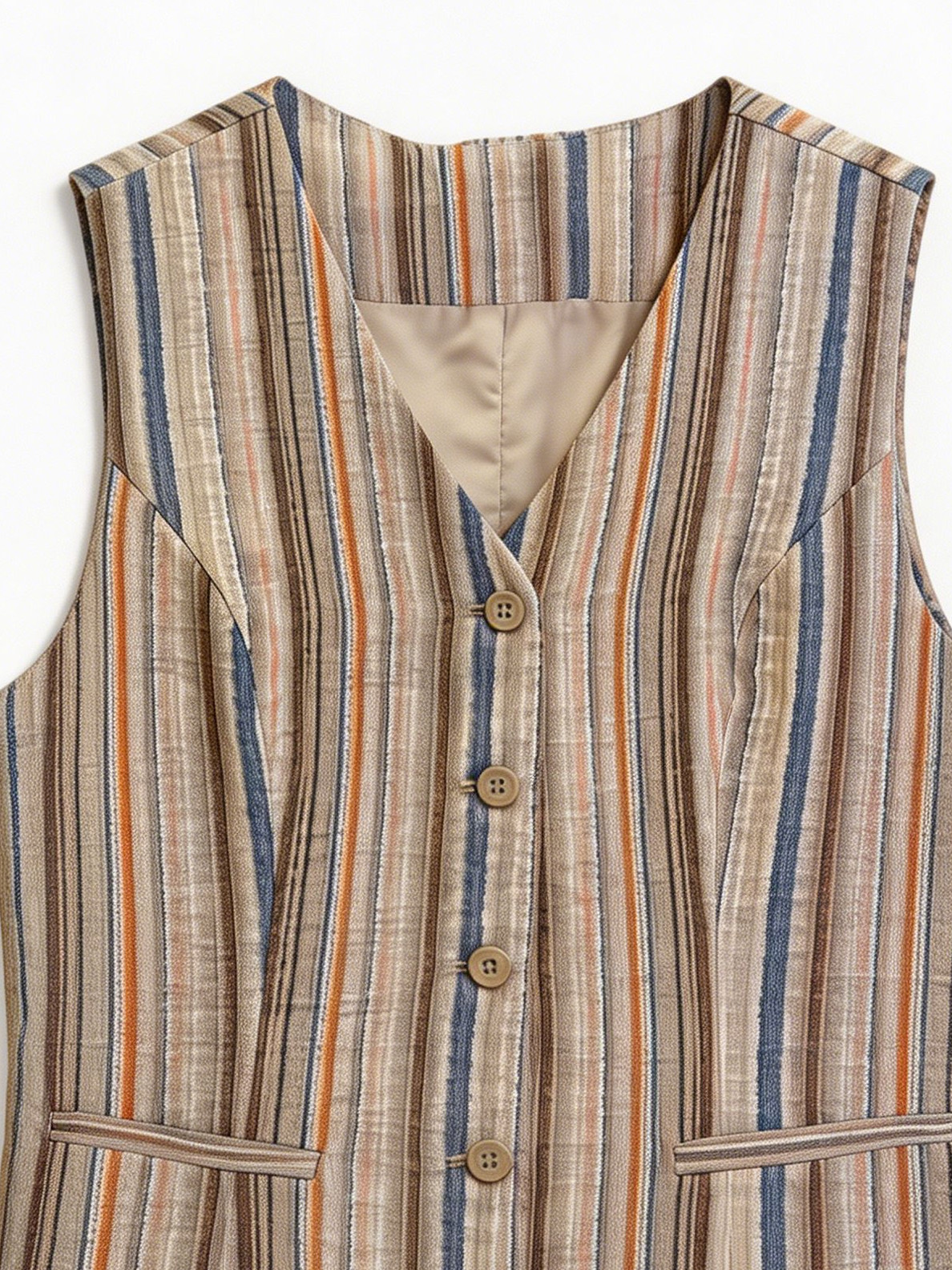 Oriental Style Multicolor Stripe Suit - V-Neck Vest & High Waist Trousers D-42125