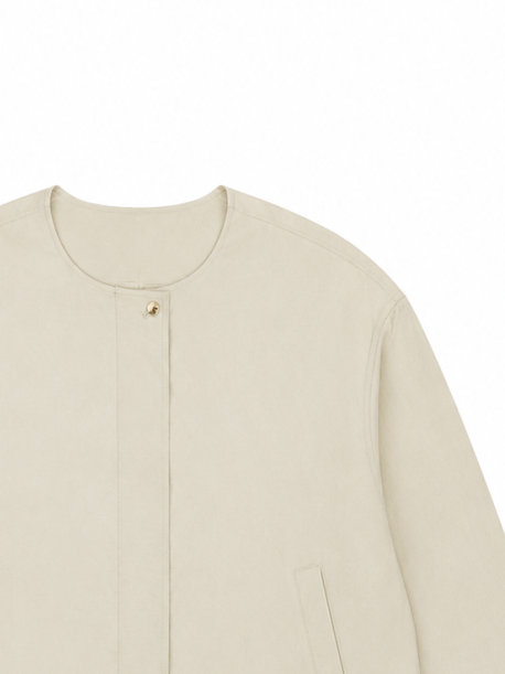 Women Beige Collarless Bomber‑Jacket W-43084