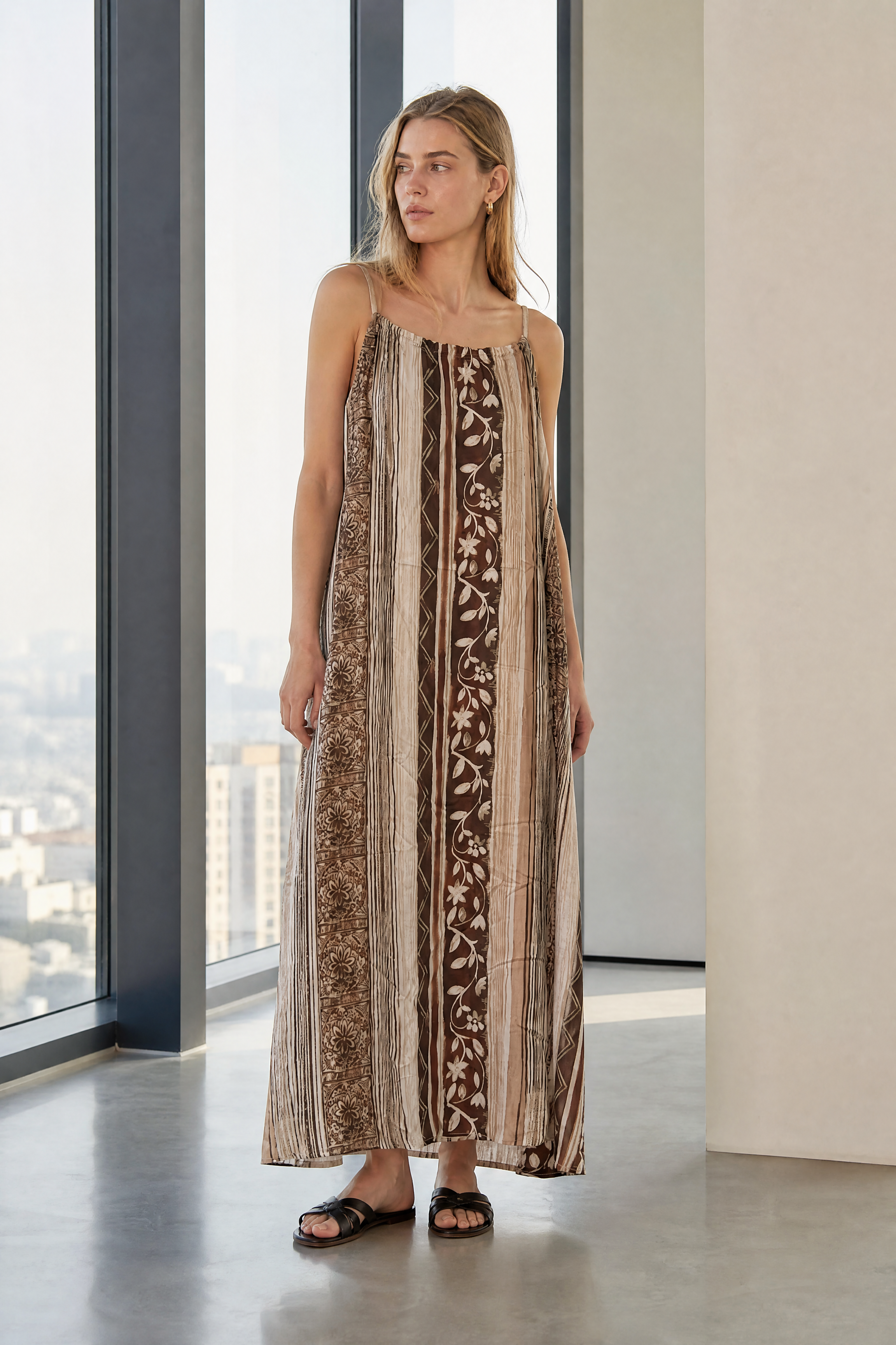 Women’s Striped Sleeveless Maxi Dress with Relaxed Fit 28069