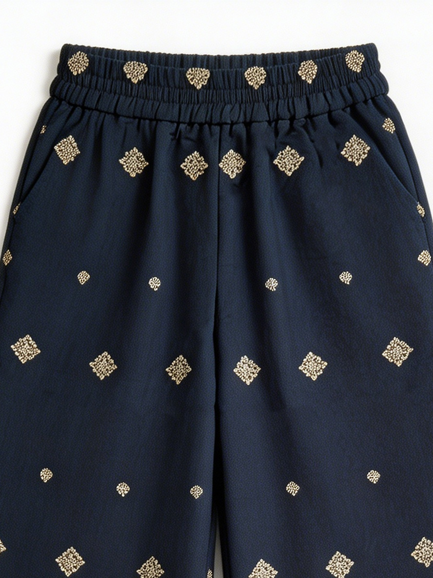 Chic  Gold Embroidered Trousers - High Waist Boho Wide Leg Pants  AN-710002