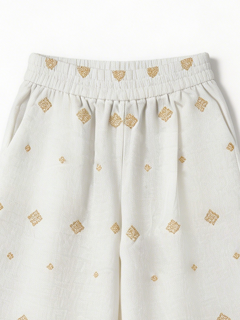Chic  Gold Embroidered Trousers - High Waist Boho Wide Leg Pants  AN-710002