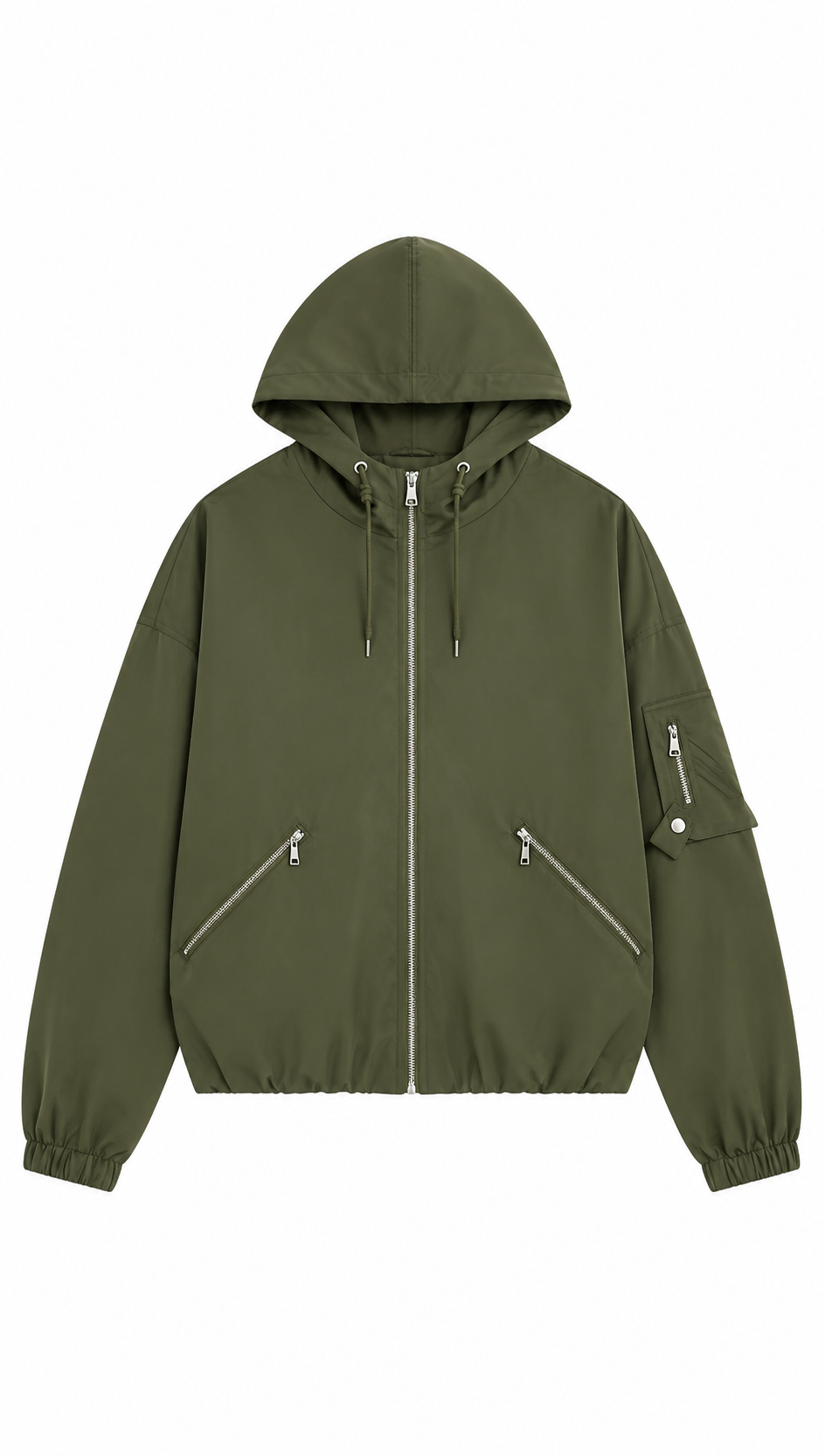 Army Green Hooded Bomber Jacket with Multiple Pockets WC-006