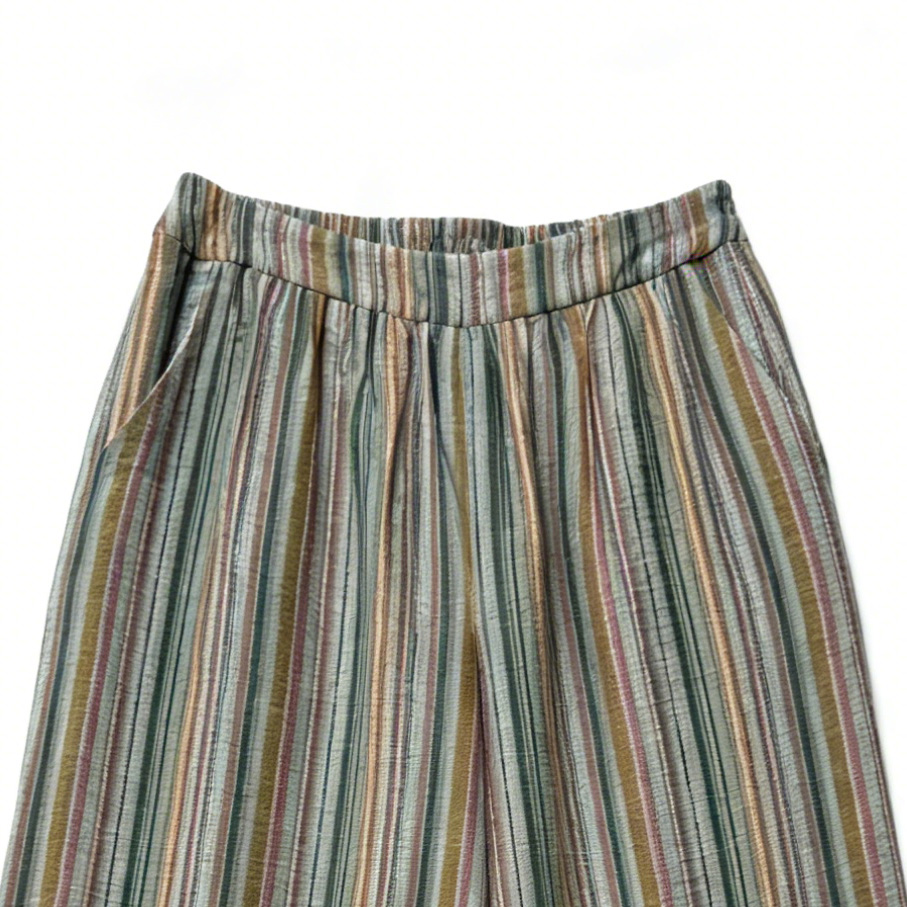 Oriental Style Multicolor Stripe Suit - V-Neck Vest & High Waist Trousers D-42125