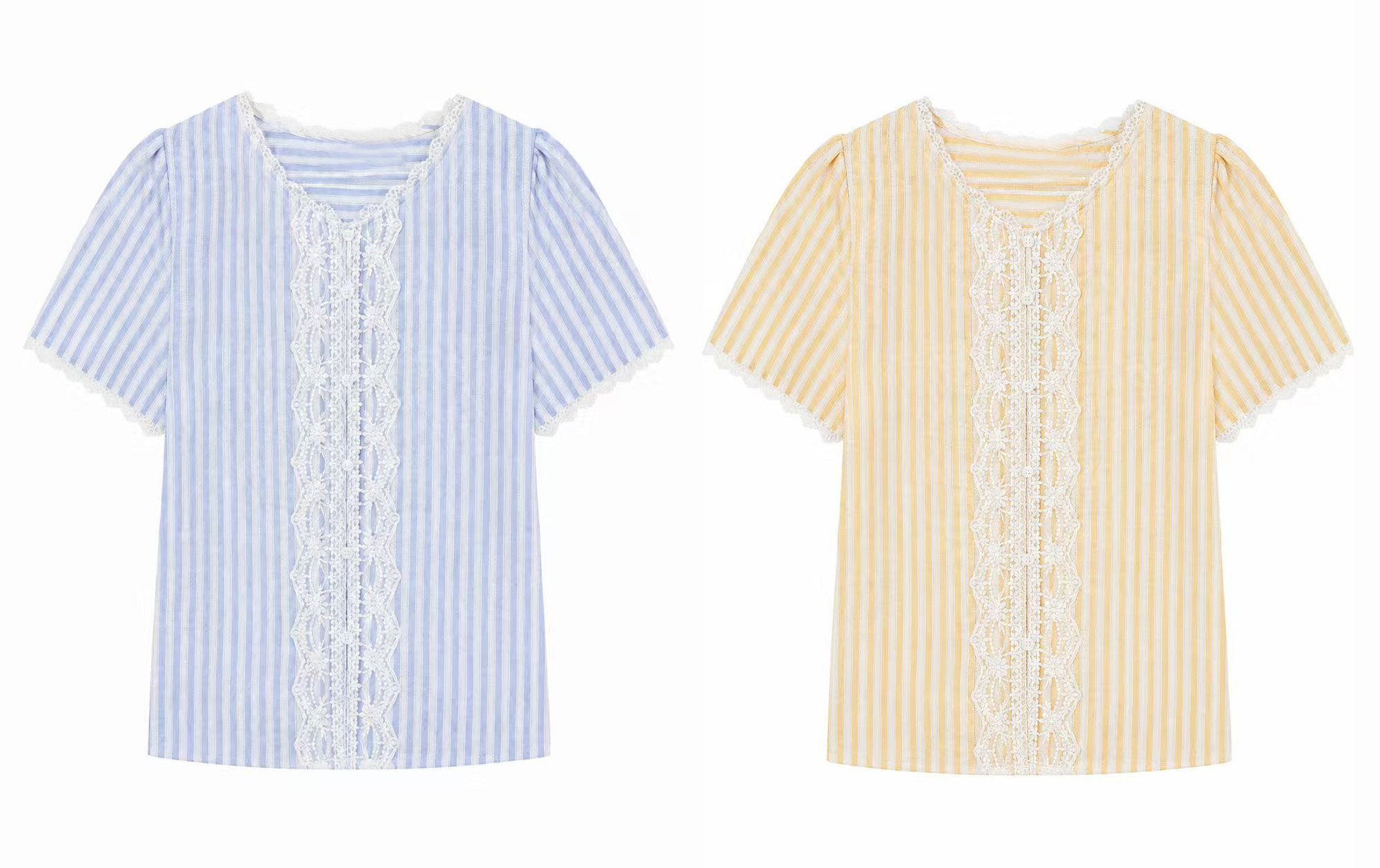 Elegant Striped Blouse with White Lace Details LA-810002
