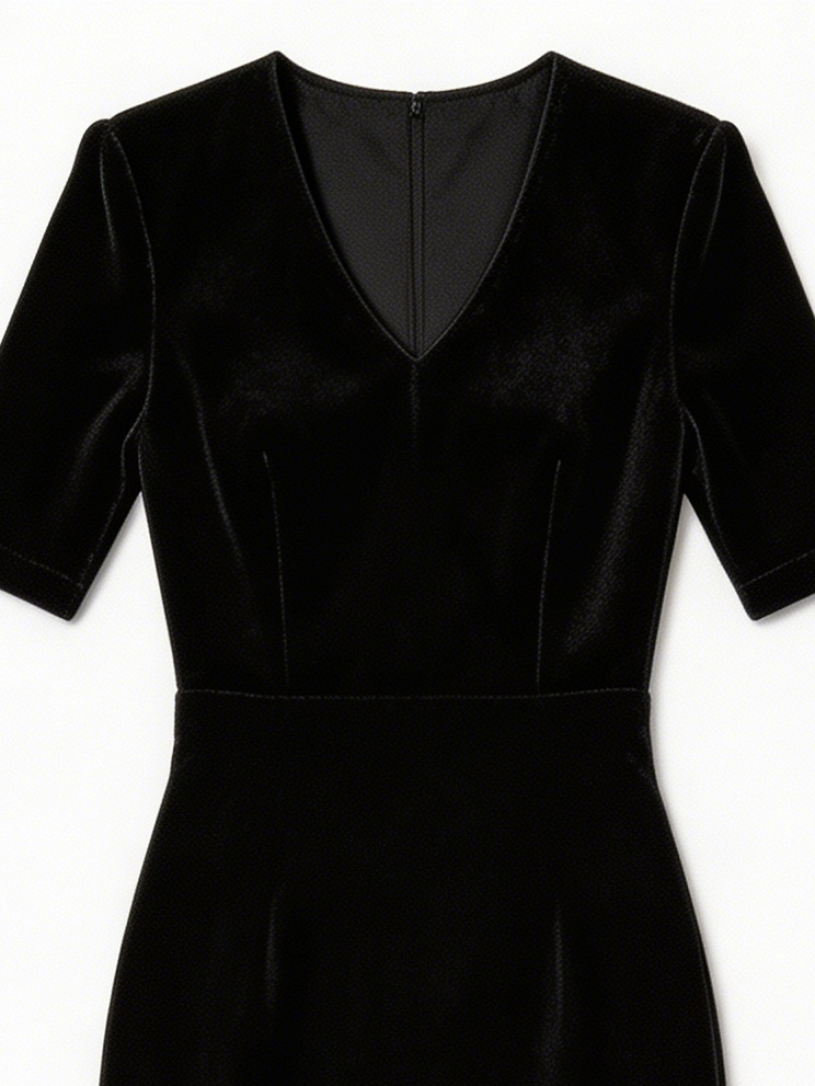 Black V-Neck Shoulder Pad Maxi Dress with Sheer Lace Hem W-41026