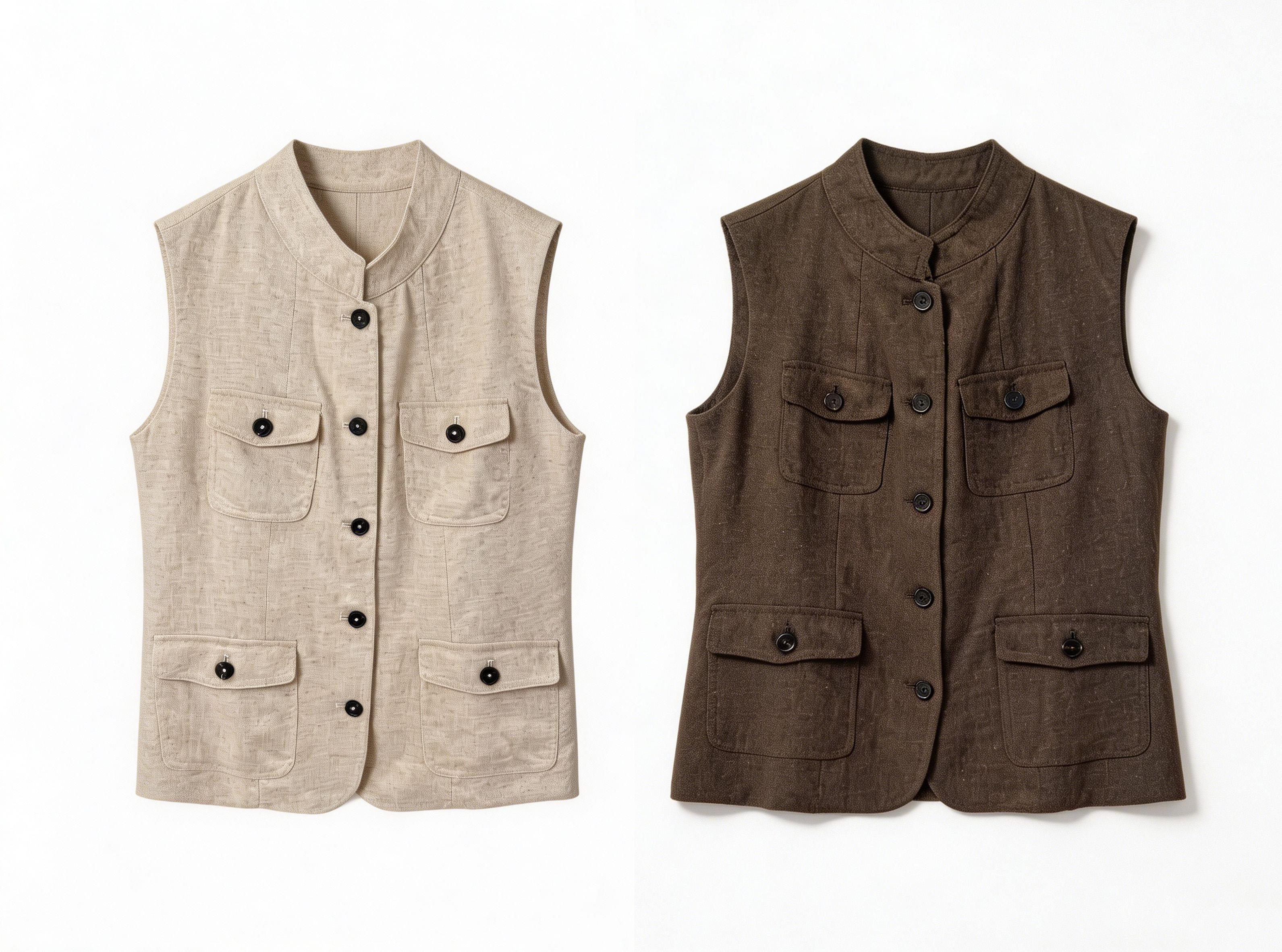 Minimalist Multi-Pocket Linen Utility Waistcoat LA-710008