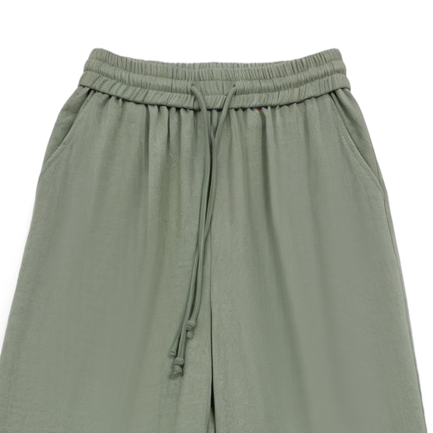 Elegant Sage Green Office Pants - Linen Blend Drawstring Waist Wide Leg Trousers  A-42588