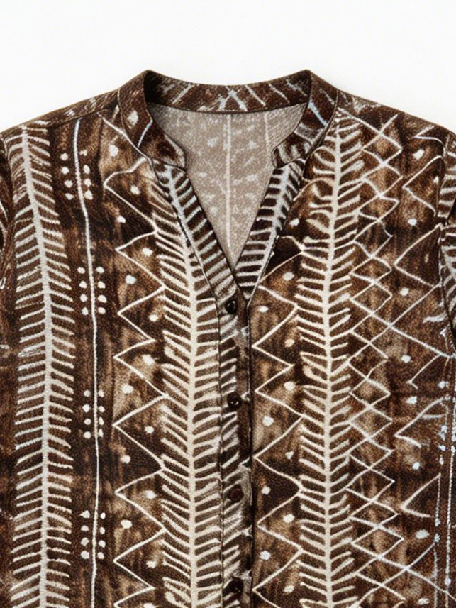 Women’s Sheer Boho Geometric Print Cropped Shirt A-43138
