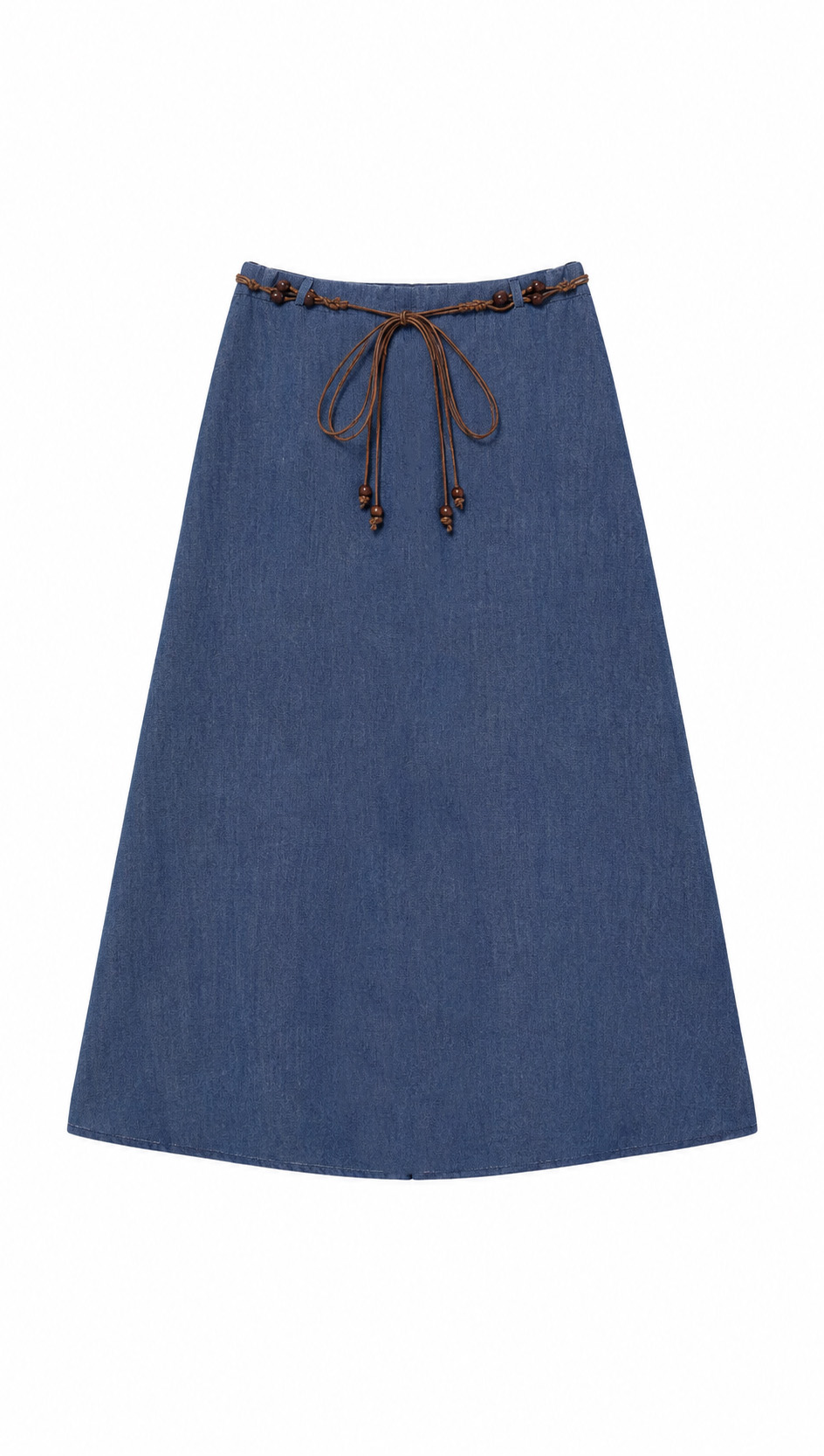 Linen-Blend A-Line Skirt with Beaded Belt AN-620050