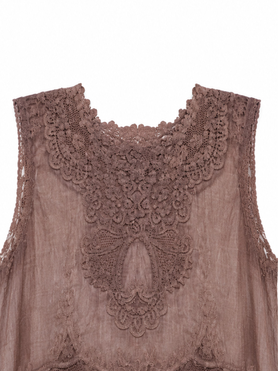 Women's White Floral Lace Sleeveless Tank Top C11