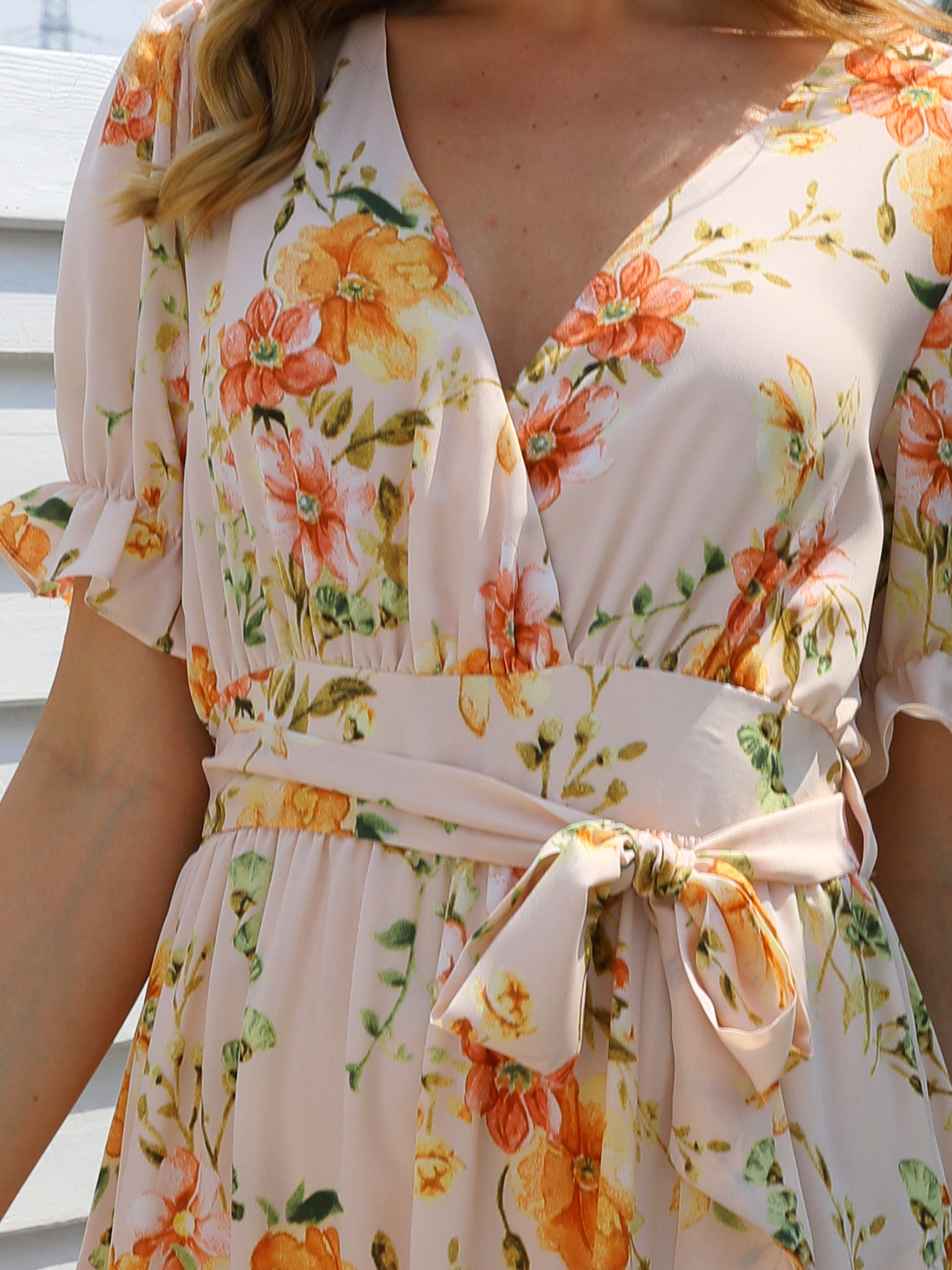 Women’s Floral Ruffle Sleeve V-Neck Mini Dress W-31936