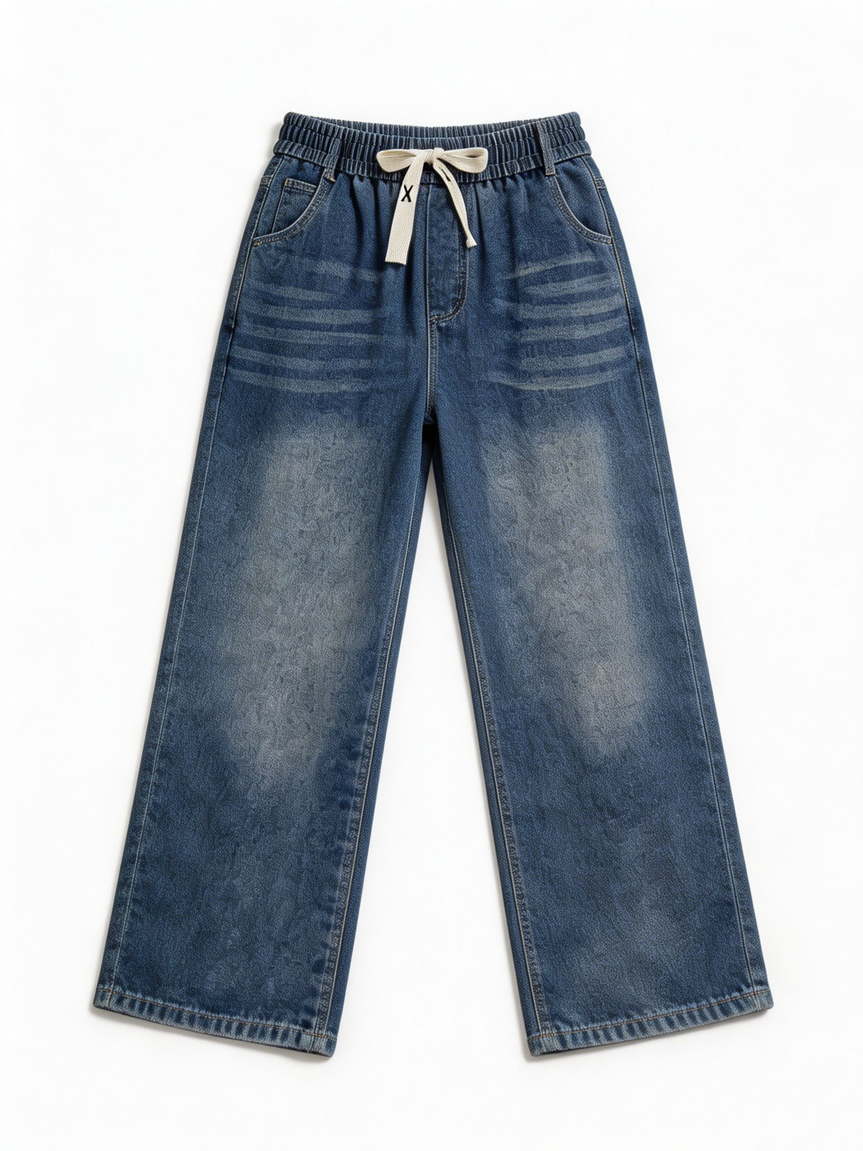 Casual Drawstring Elastic Waist Wide Leg Women Denim Pants ZY6074