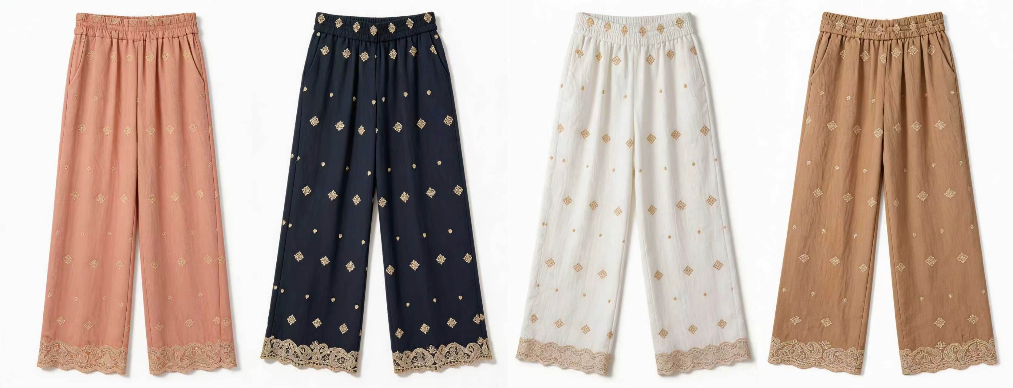 Minimalist High-Waisted Embroidered Wide-Leg Trousers AN-710002